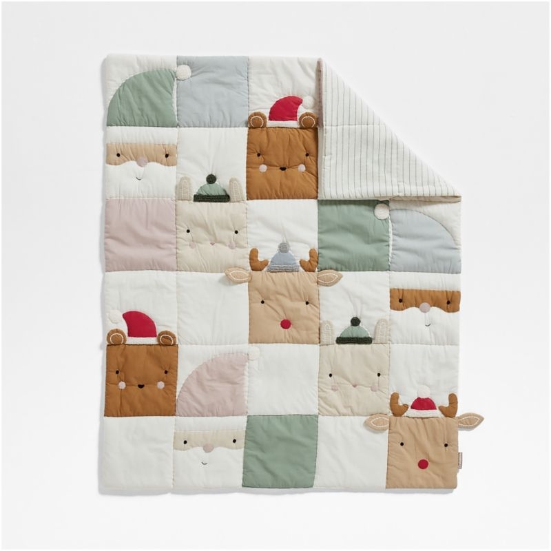 Hopscotch Holiday Embroidered Organic Cotton Baby Crib Quilt - Image 2
