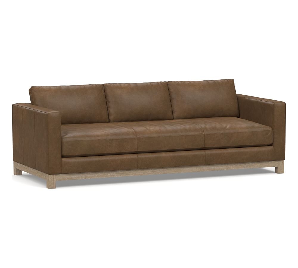 Jake Leather Grand Sofa 95.5" with Wood Legs,Down Blend Wrapped Cushions Churchfield Chocolate - Image 0