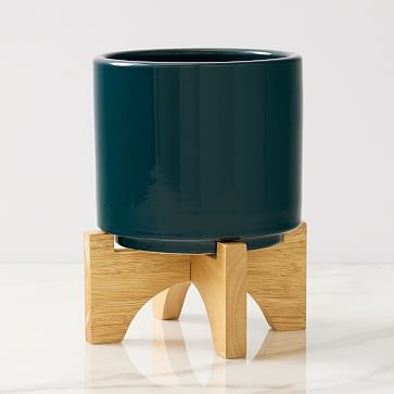Turned Wood Planter Tabletop, Large, Regal Blue - Image 0