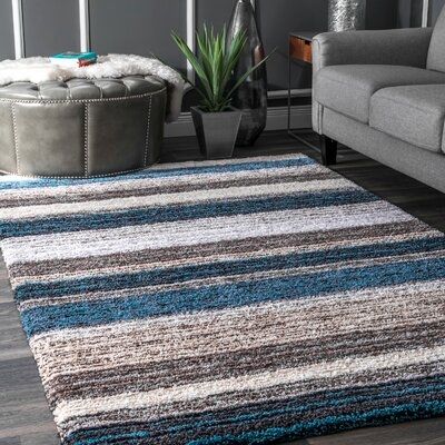 West Valley City Upper Striped Hand-Tufted Brown/Teal Blue Area Rug - Image 0