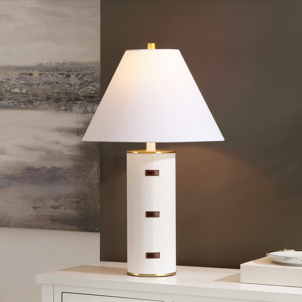 Flavie 26.5 Inch Table Lamp - White/Gold - Image 3
