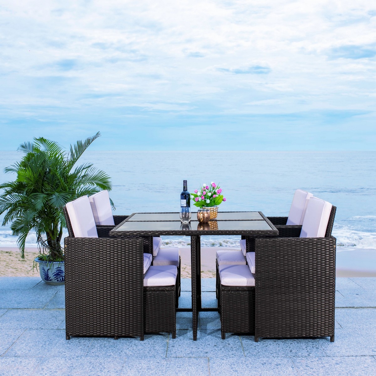 Enerson Outdoor Dining Set - Black/White - Safavieh - Image 9