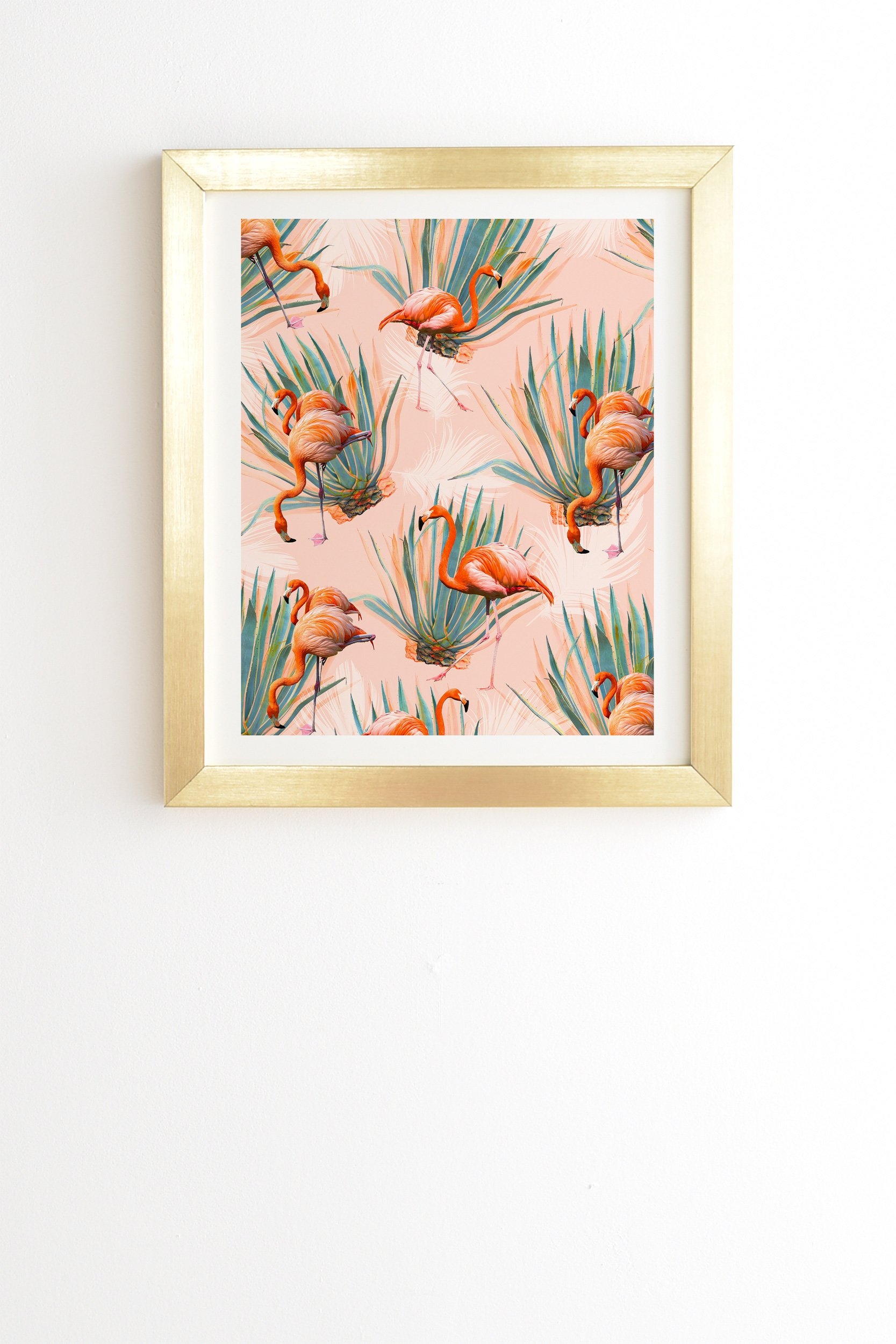 Marta Barragan Camarasa Flamingos pattern with cactus Gold Framed Wall Art - 8" x 9.5" - Image 0