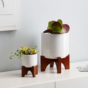 Turned Wood Tabletop Planter, Small, 3.75"D x 3"H, White - Image 2