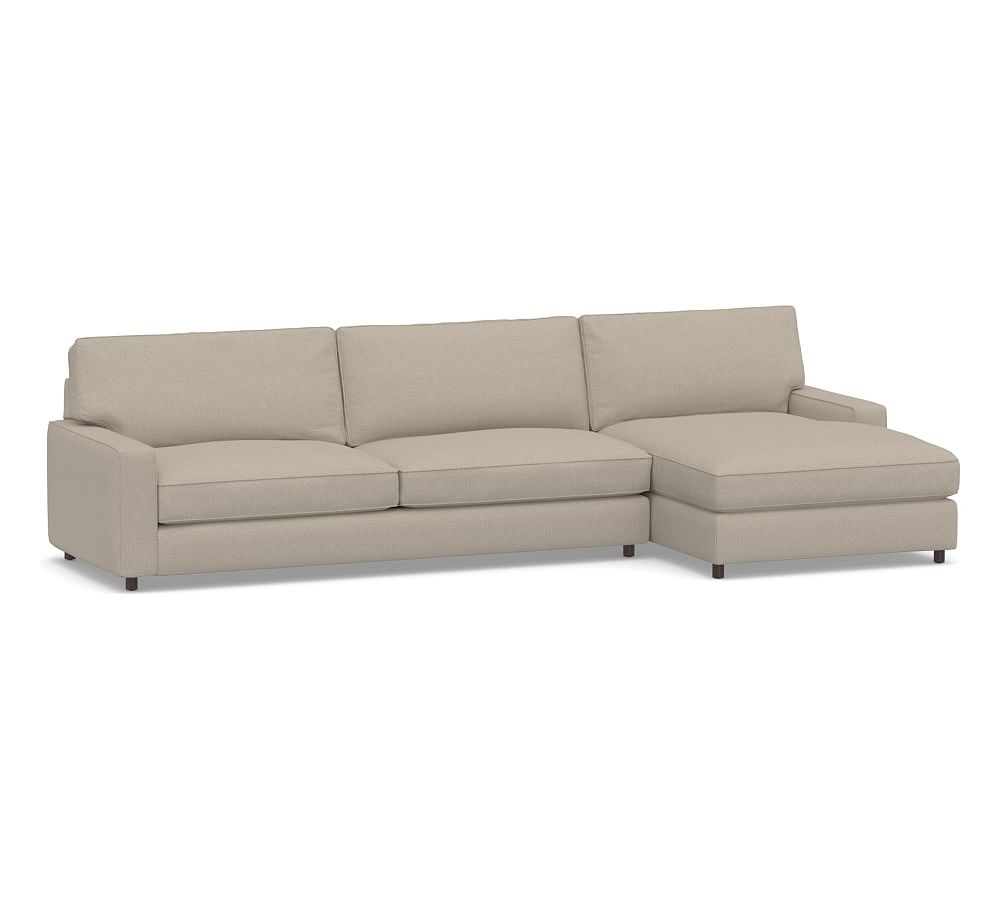 PB Comfort Square Arm Upholstered Left Arm Sofa with Wide Chaise Sectional, Box Edge, Memory Foam Cushions, Performance Brushed Basketweave Sand - Image 0