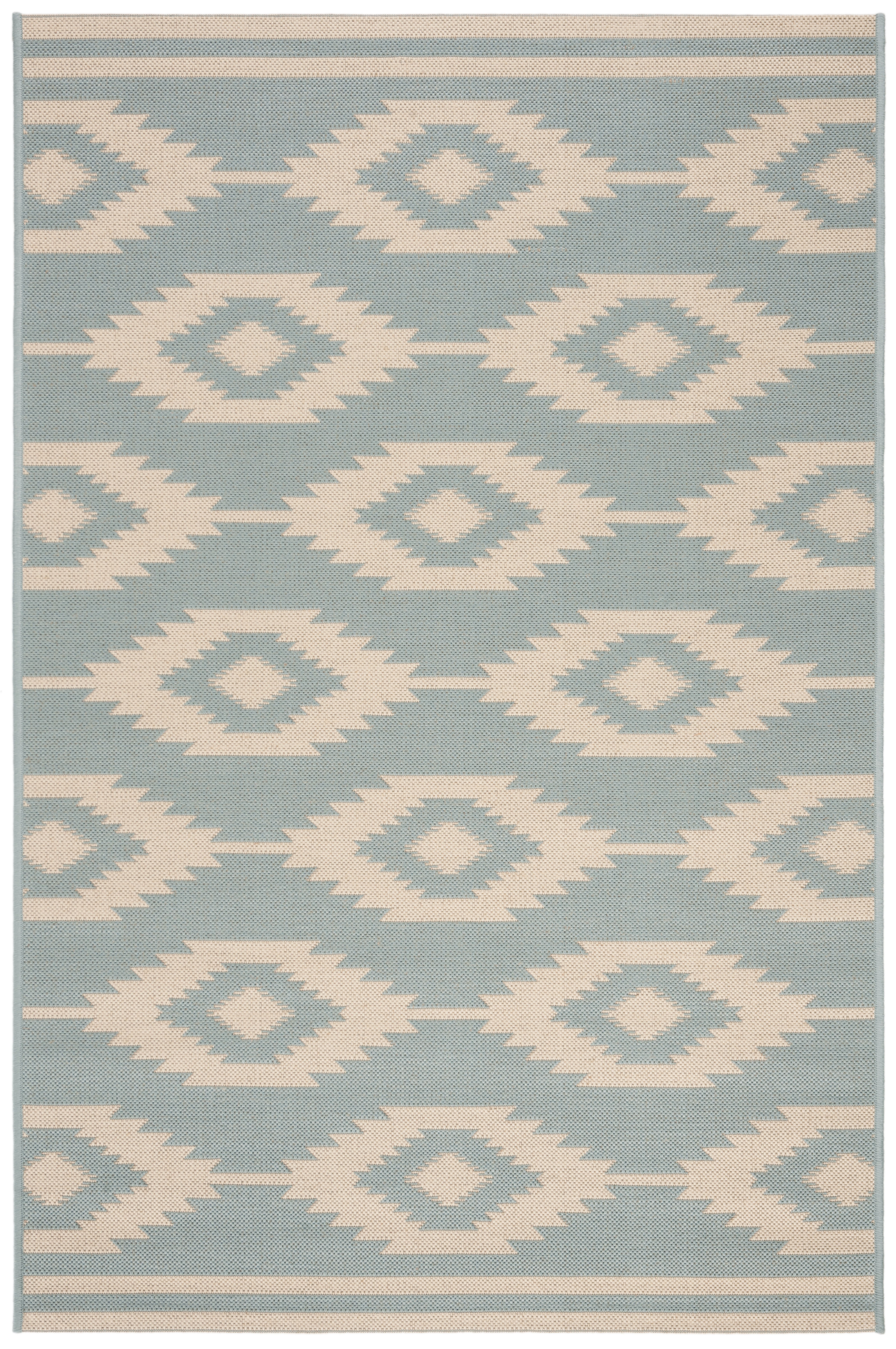 Arlo Home Indoor/Outdoor Woven Area Rug, LND171L, Cream/Aqua,  4' X 6' - Image 0