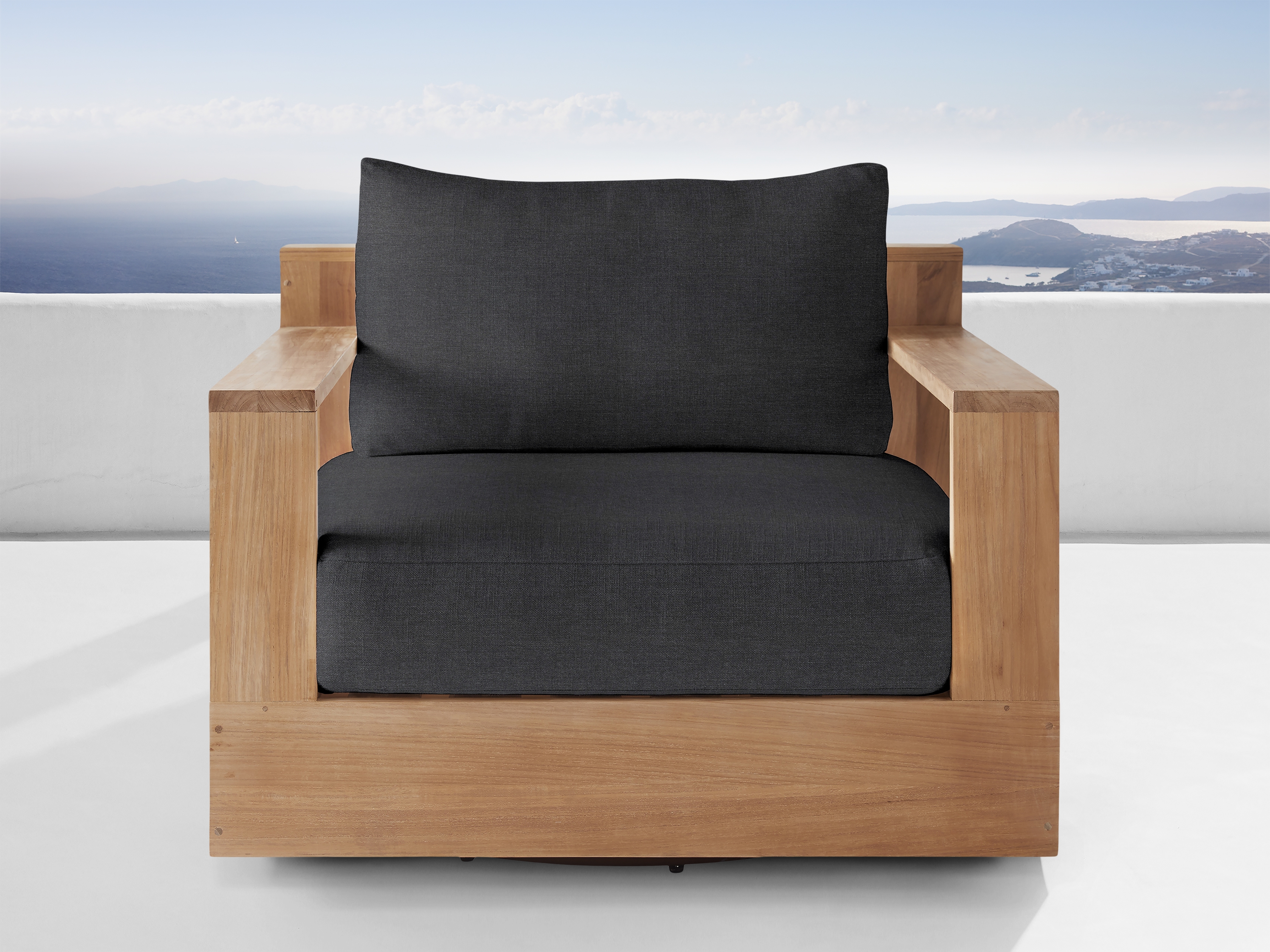 Bal Harbour Outdoor Swivel Chair in Rosemount Graphite Teak Natural - Image 0