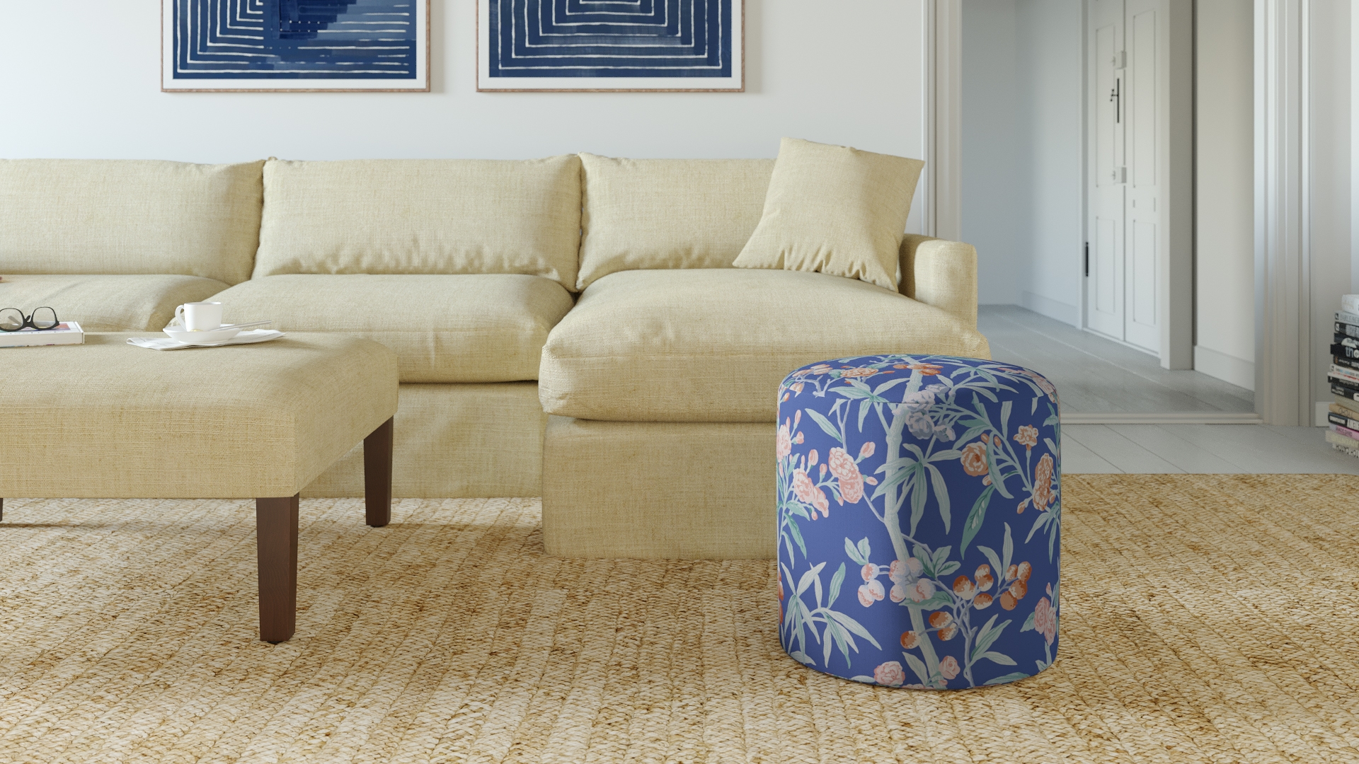 Drum Ottoman, Lapis Lanai - Image 1