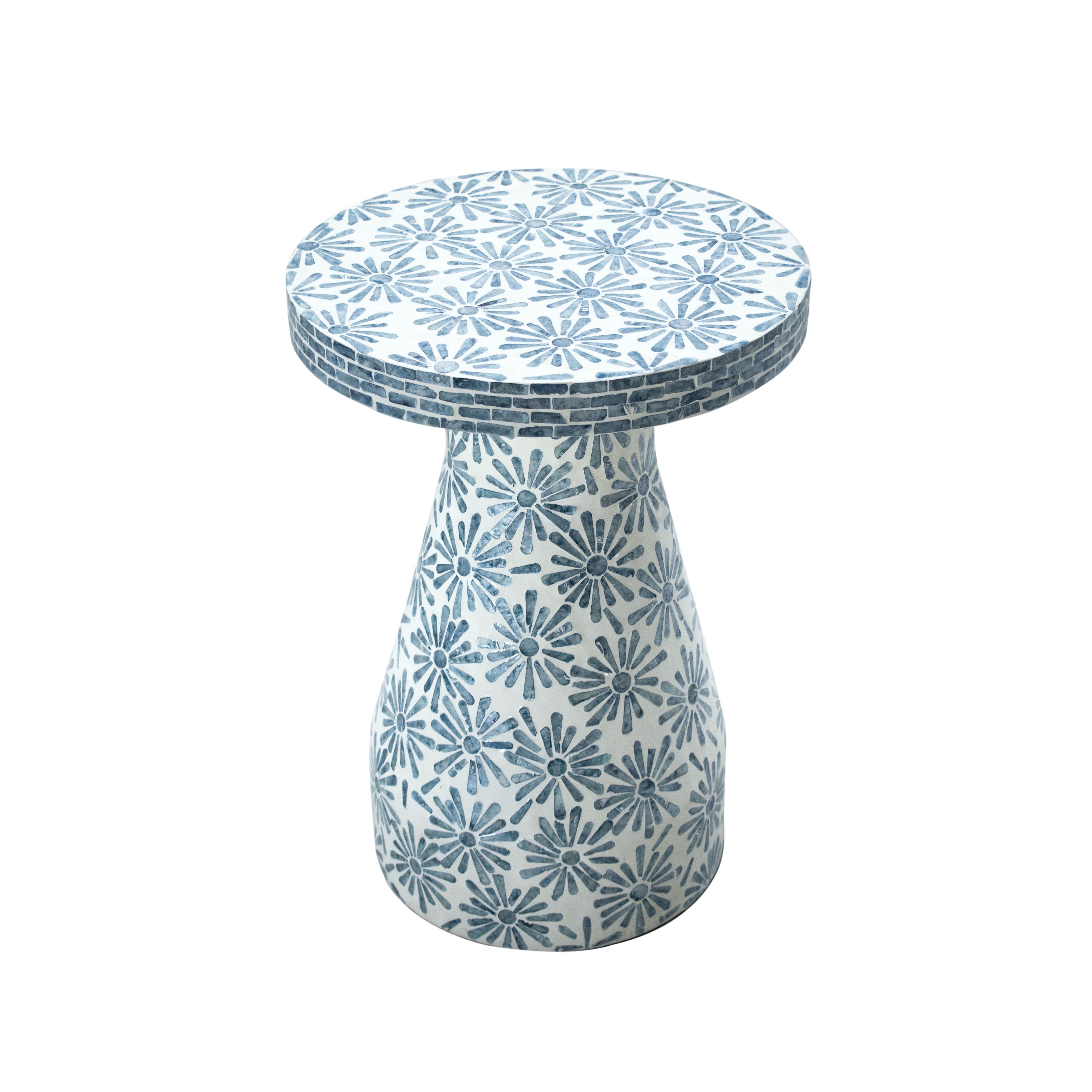 Halio Blue Floral Shell Side Table - Image 3