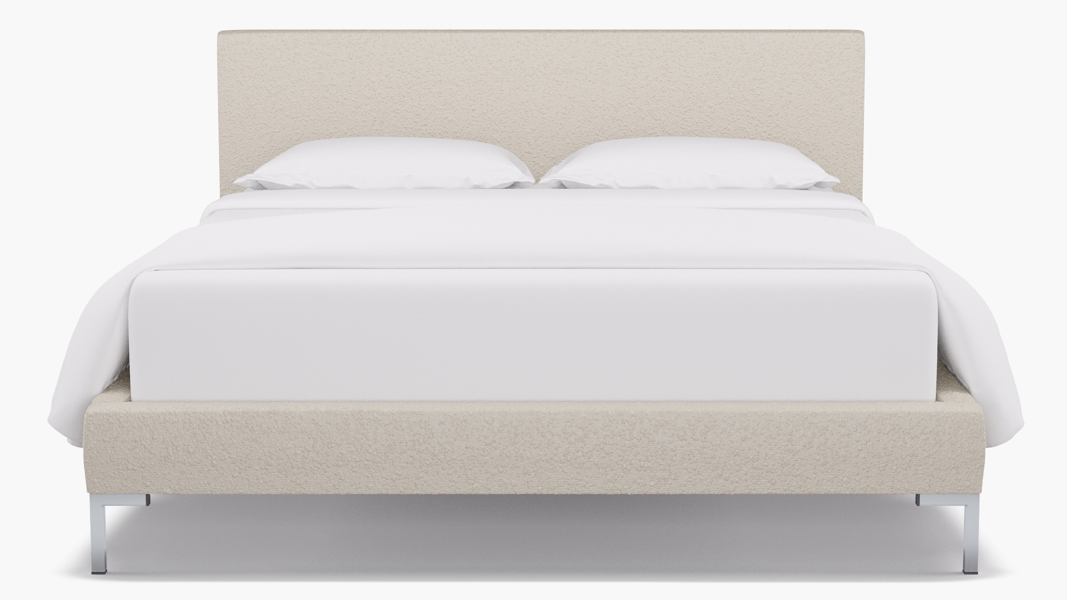 Modern Platform Bed, Snow Bouclé, Chrome, Queen - Image 1