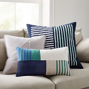 Corded Striped Blocks Pillow Cover, 12"x21", Midnight - Image 2