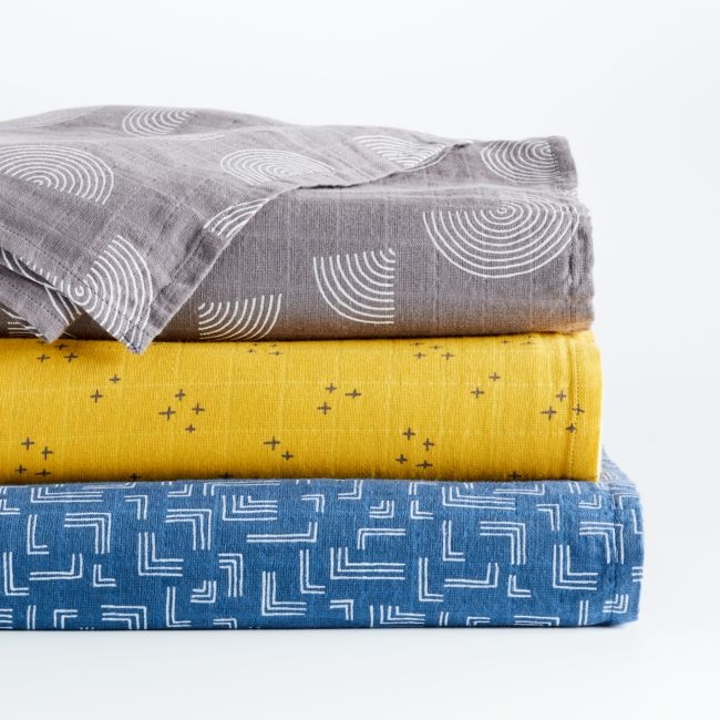Blue Modern Organic Baby Swaddle Blankets, Set of 3 - Image 0