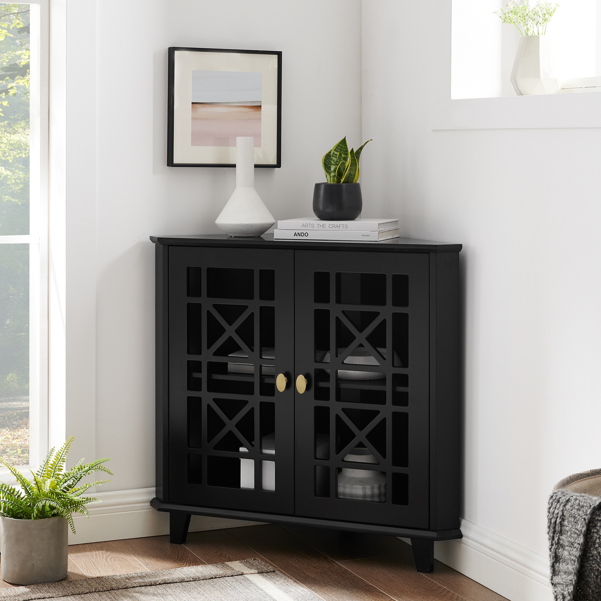 Gwen Fretwork Corner Accent Cabinet - Black - Image 4