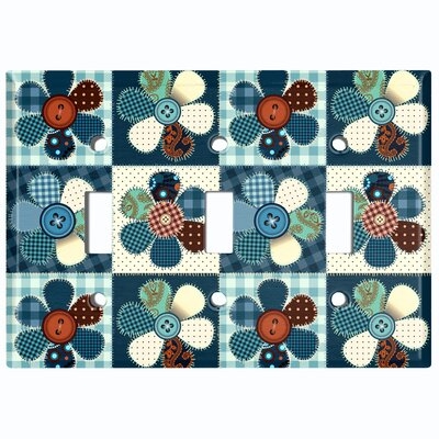 Metal Light Switch Plate Outlet Cover (Flower Patch Teal - Triple Toggle) - Image 0