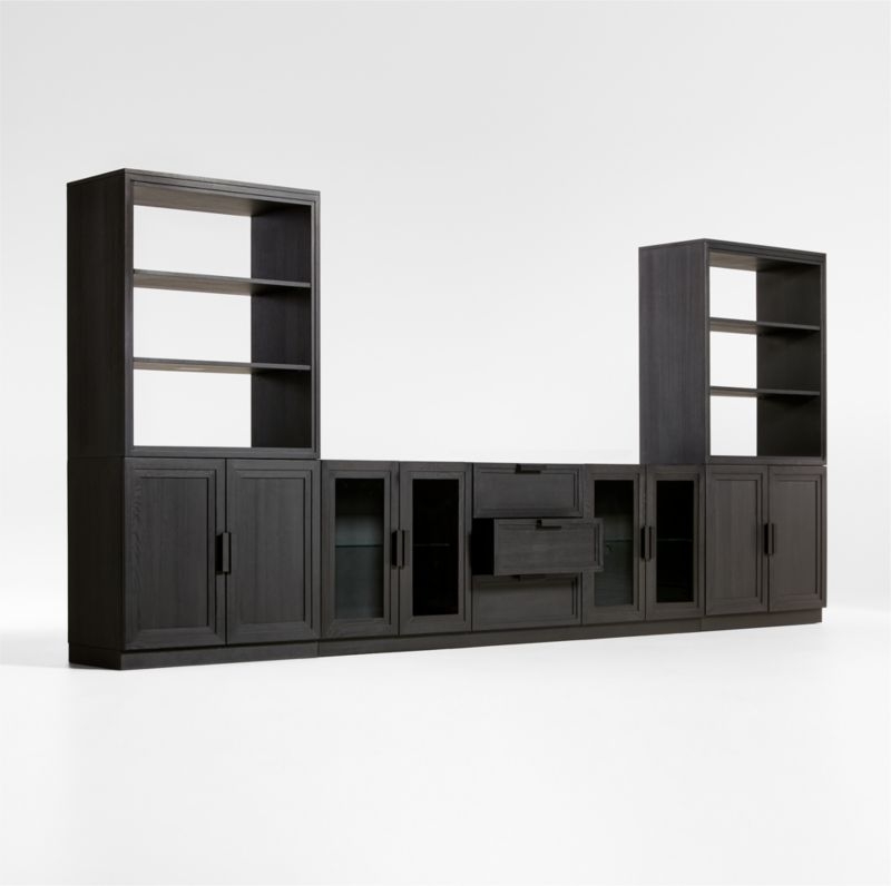 Calypso 162" Black Wood Media Console Set with Wood Door Bookcase - Image 3