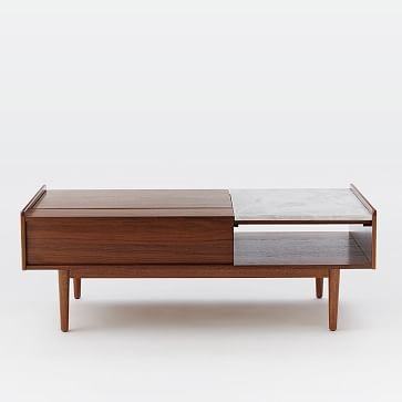 Mid-Century Pop Up Coffee Table, 48"x24", Dark Mineral + Marble - Image 3