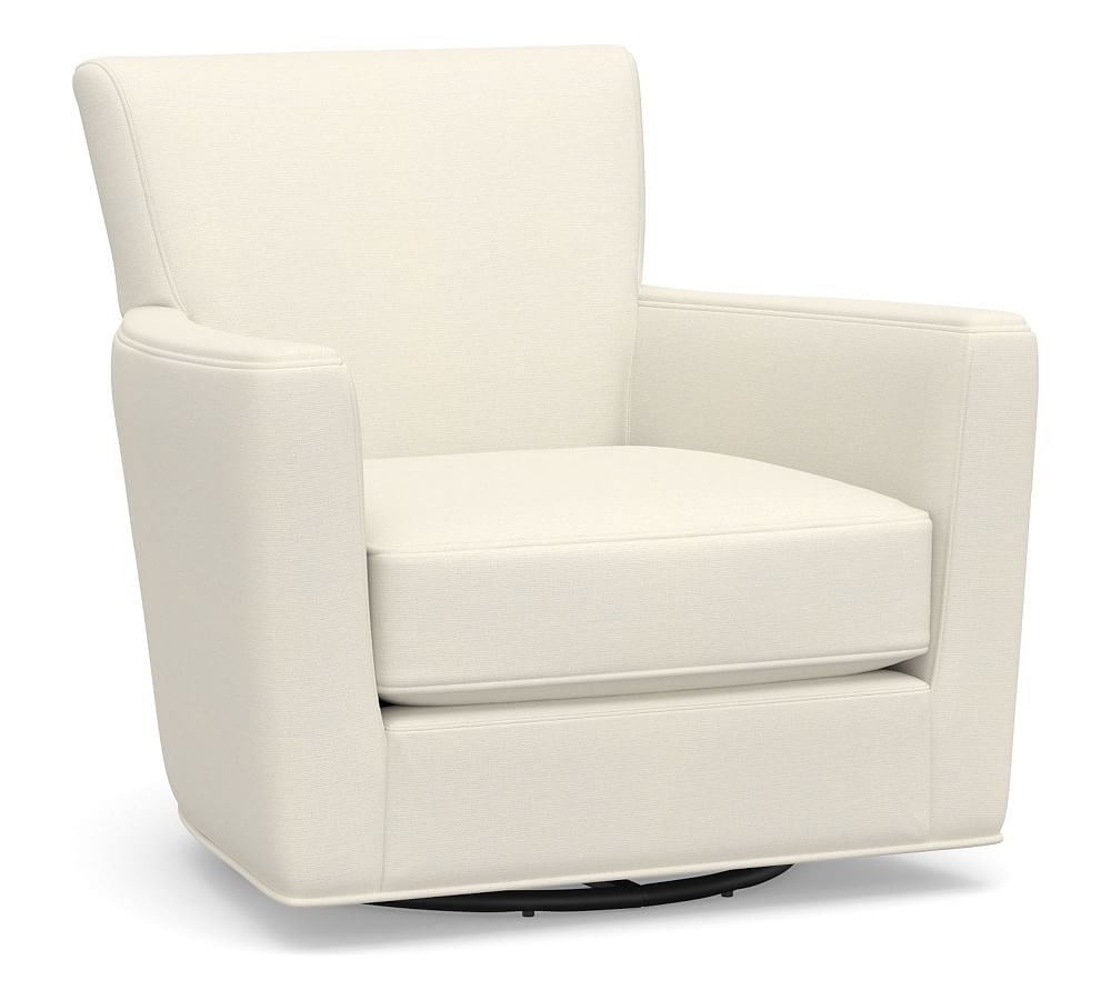 Irving Square Arm Upholstered Swivel Armchair, Polyester Wrapped Cushions, Textured Twill Ivory - Image 0