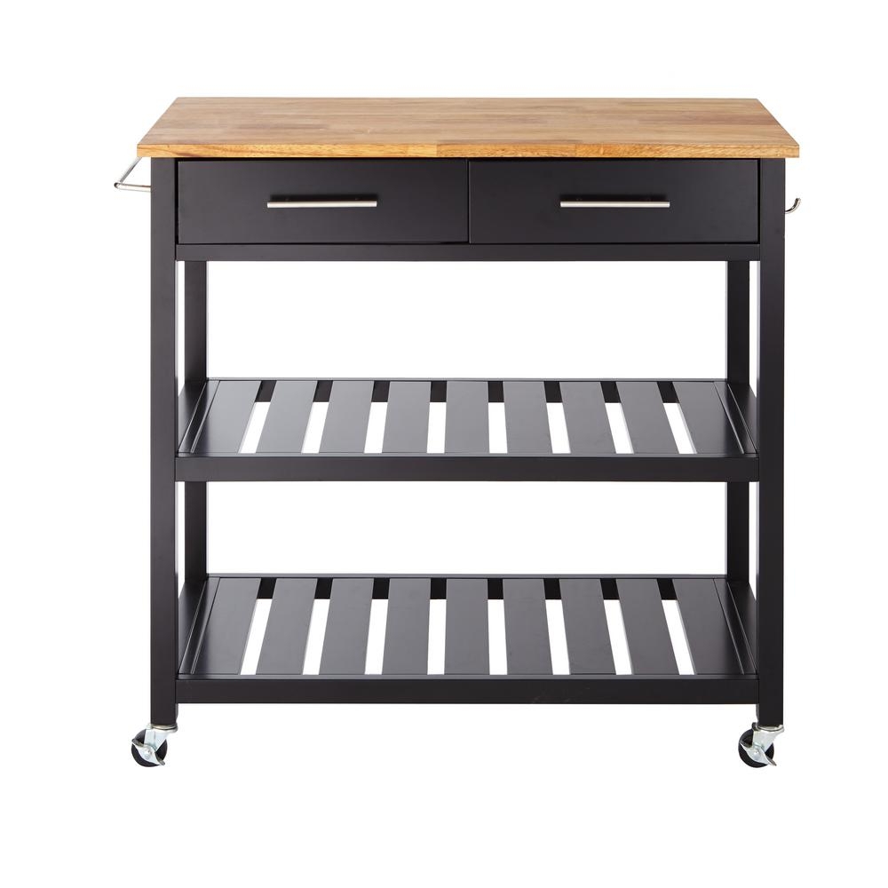 StyleWell Glenville Black Double Kitchen Cart, Black / Wood Top - Image 0