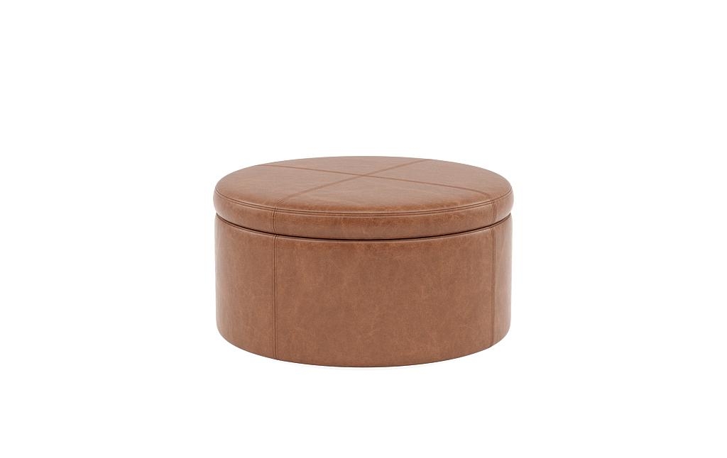 Colten Leather Round Storage Coffee Table Ottoman - Image 0