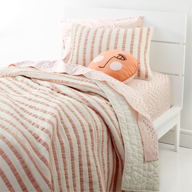 Pink Striped Waffle Weave Organic Cotton Kids Twin Quilt - Image 0