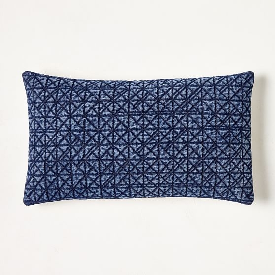 Lattice Tie Dye Pillow Cover, 12"x21", Indigo - Image 0