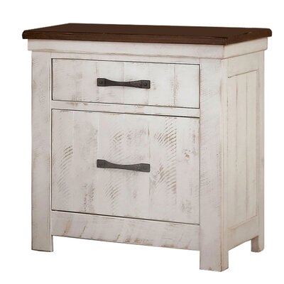 Nightstand With Plank Design 2 Drawers And USB Plugs, White And Brown - Image 0