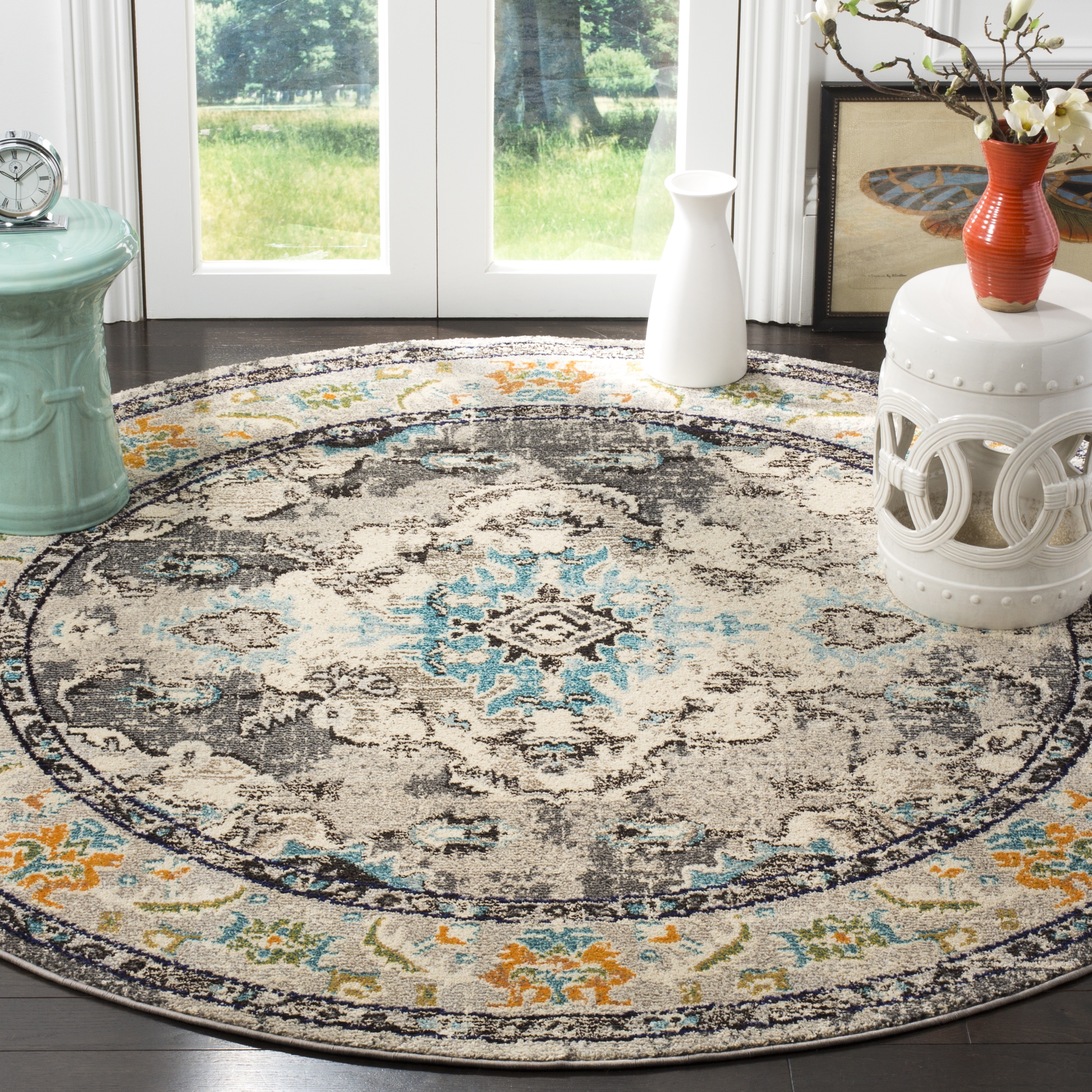 Arlo Home Woven Area Rug, MNC243G, Grey/Light Blue,  6' 7" X 6' 7" Round - Image 1