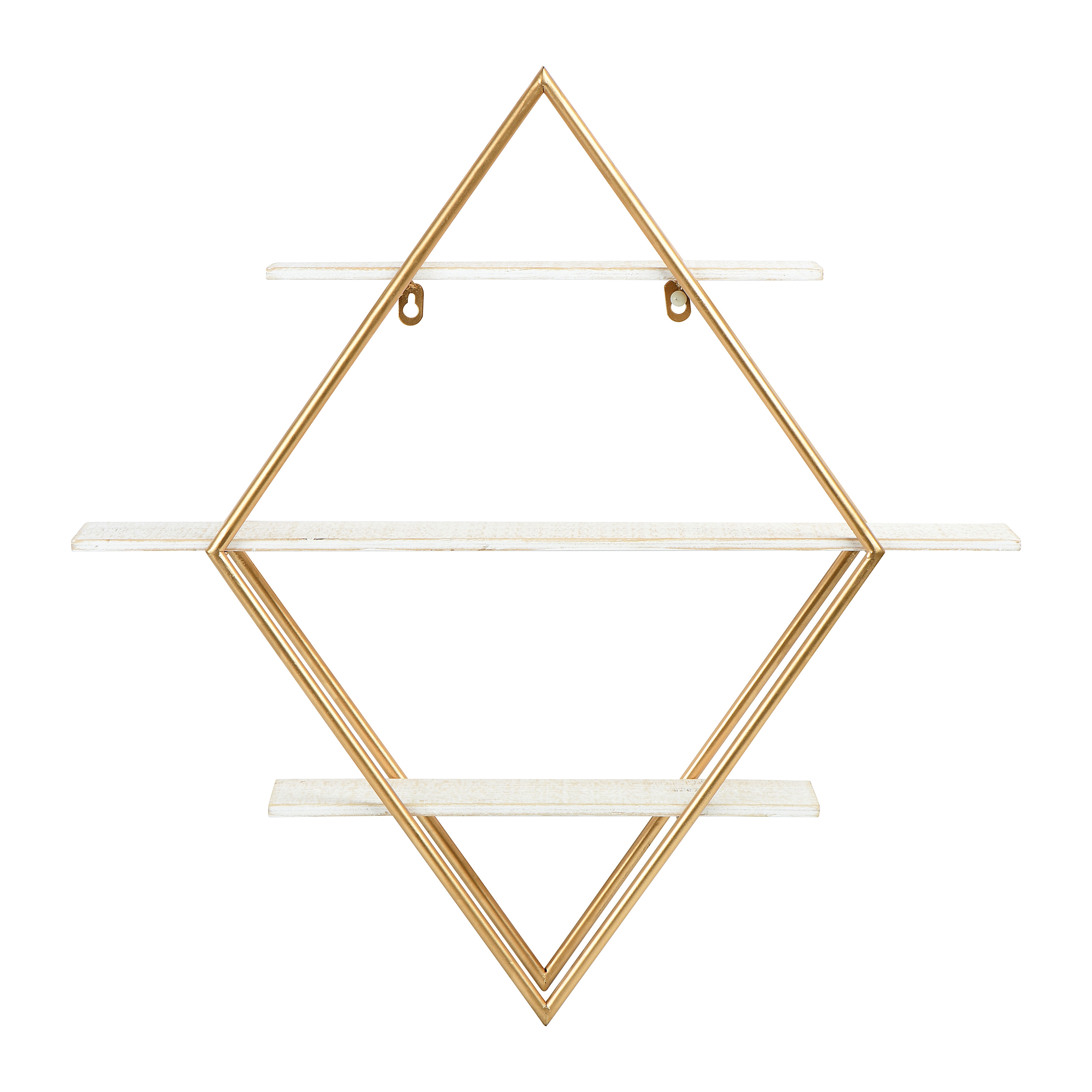 Wood and Gold Diamond Wall Shelf - Image 0