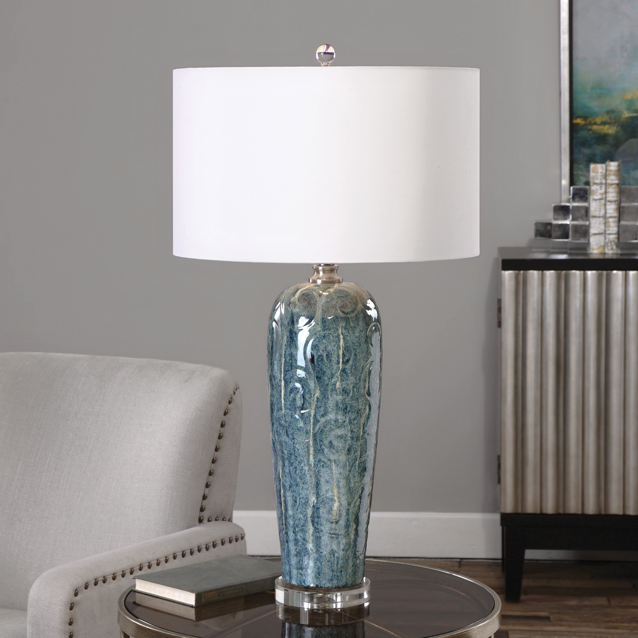 Maira Blue Ceramic Table Lamp - Image 1