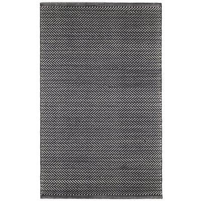 Herringbone Chevron Handmade Flatweave Black/Ivory Indoor/Outdoor Area Rug - Image 0