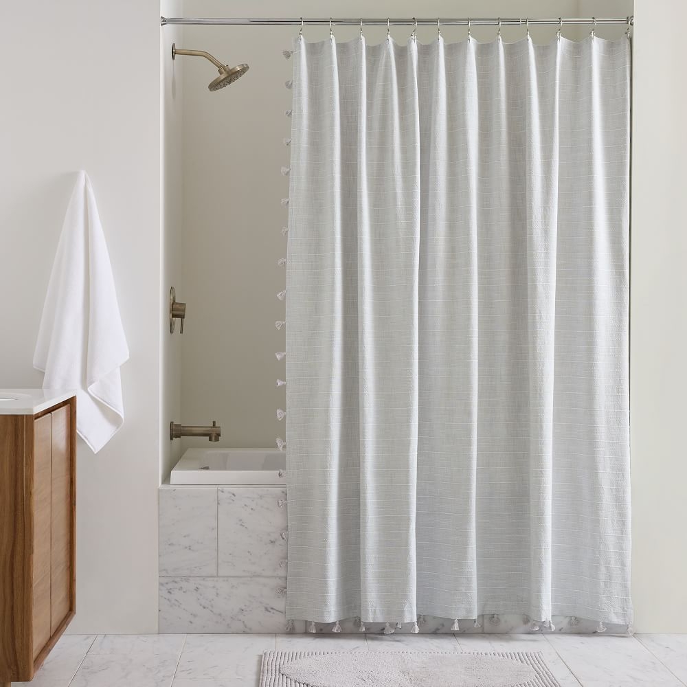 Organic Stripe Jacquard Shower Curtain, Frost Gray, 72"x74" - Image 0
