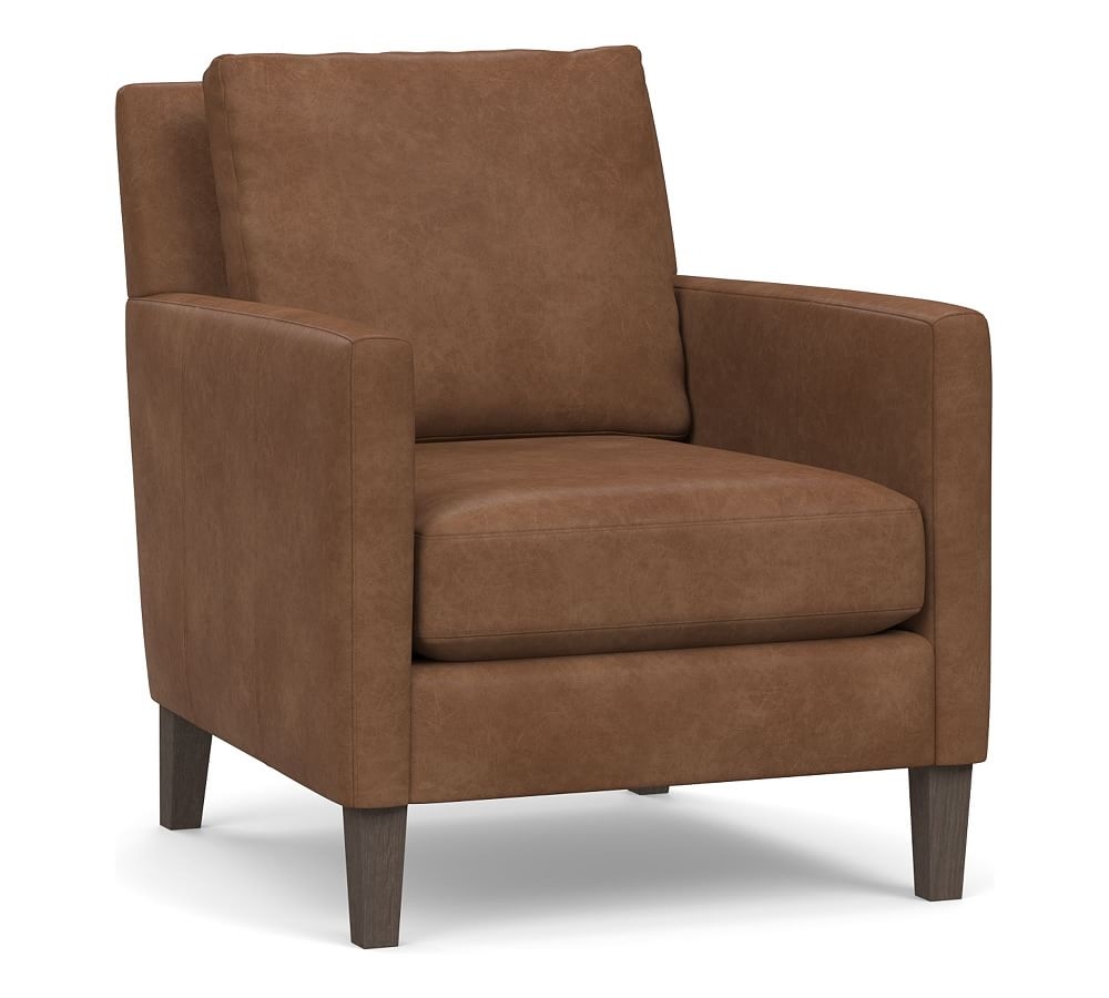 Felix Leather Armchair, Polyester Wrapped Cushions, Statesville Toffee - Image 0