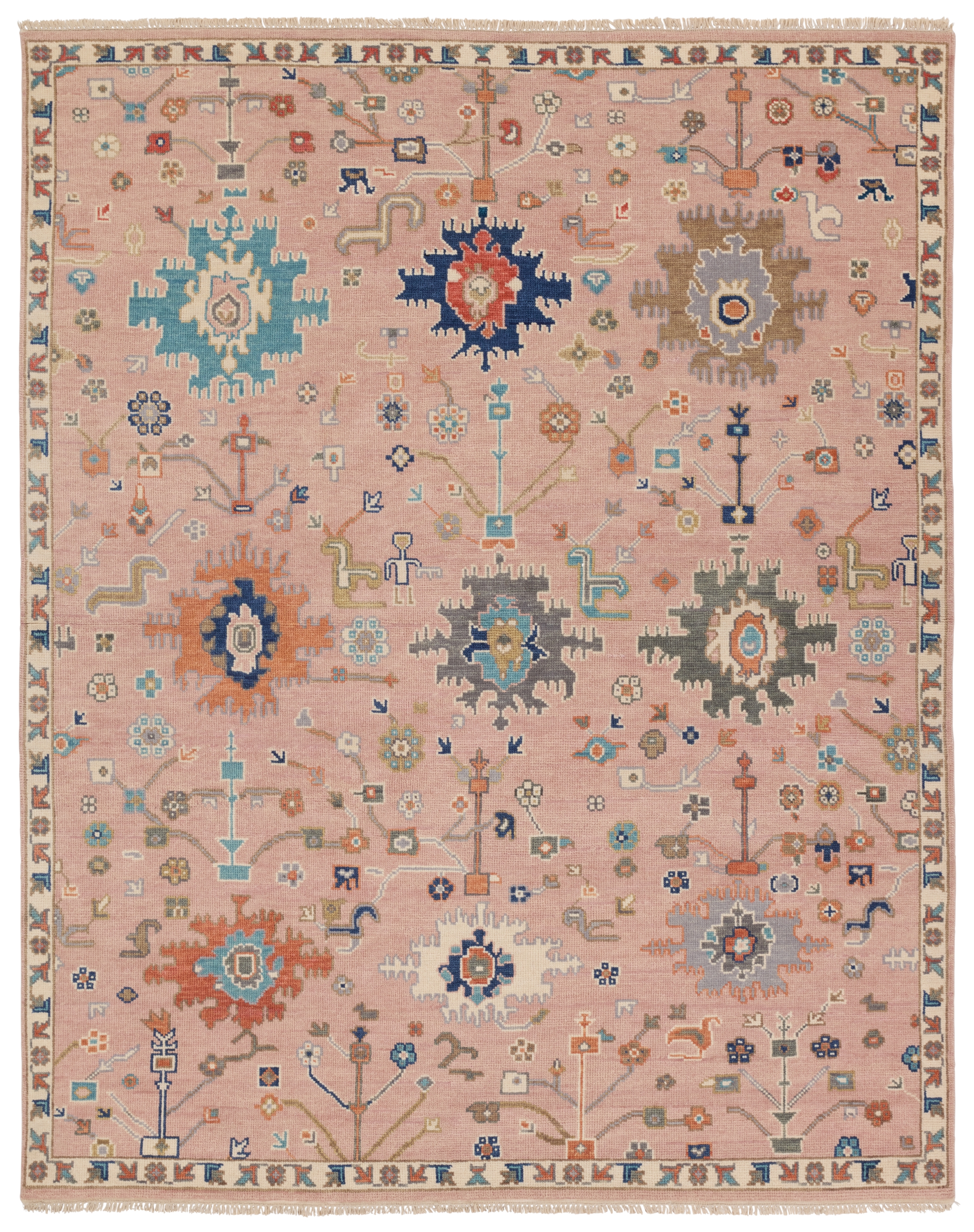 Matera EVE04 Handknotted Floral Pink and Blue Area Rug (10'x14') - Image 0