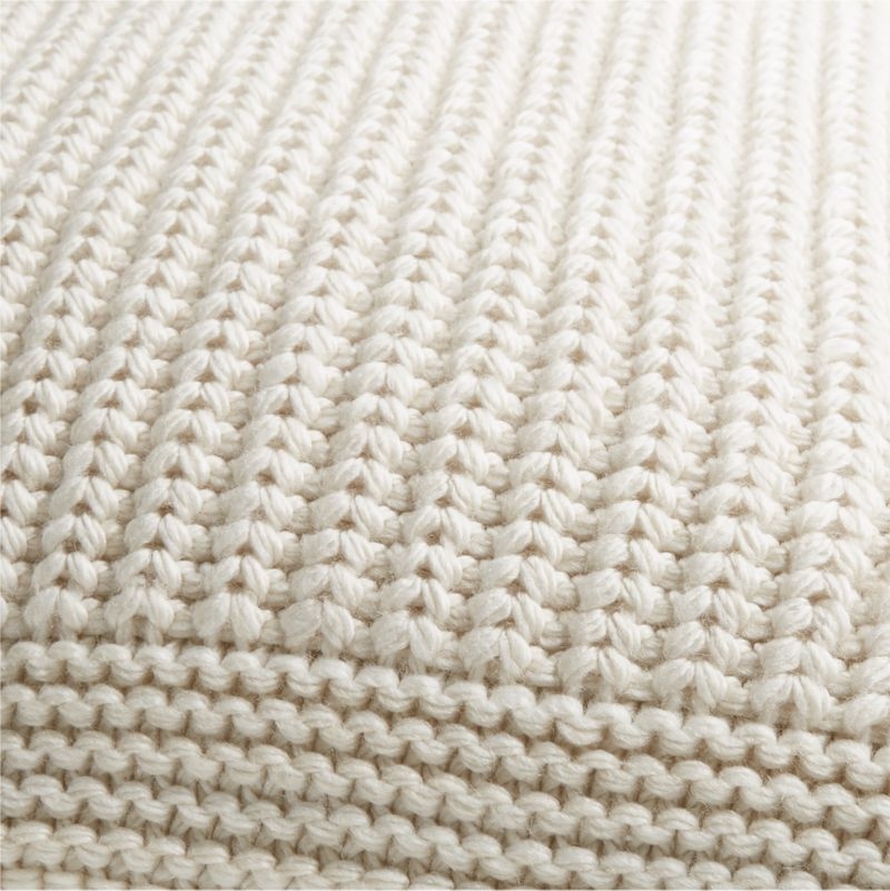 Arctic Ivory Wool Blend 23''x23" Fisherman Knit Throw Pillow with Down-Alternative Insert - Image 8