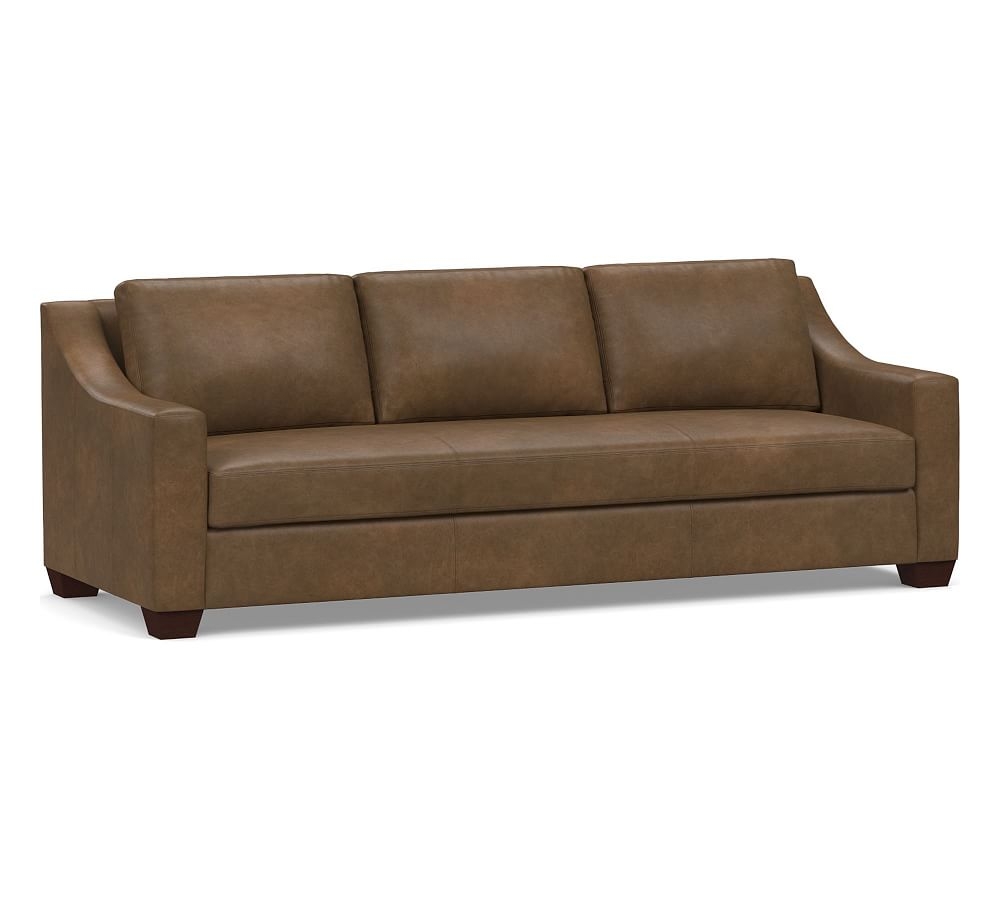 York Slope Arm Leather Grand Sofa 95" with Bench Cushion, Polyester Wrapped Cushions, Churchfield Chocolate - Image 0