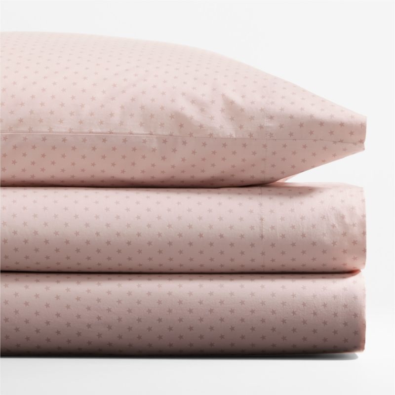 Cozy Cloud Modern Star Mauve Rose Washed Organic Cotton Kids Queen Sheet Set - Image 3