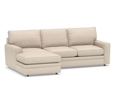 Pearce Square Arm Upholstered Left Arm Loveseat with Chaise Sectional, Down Blend Wrapped Cushions, Chenille Basketweave Oatmeal - Image 1