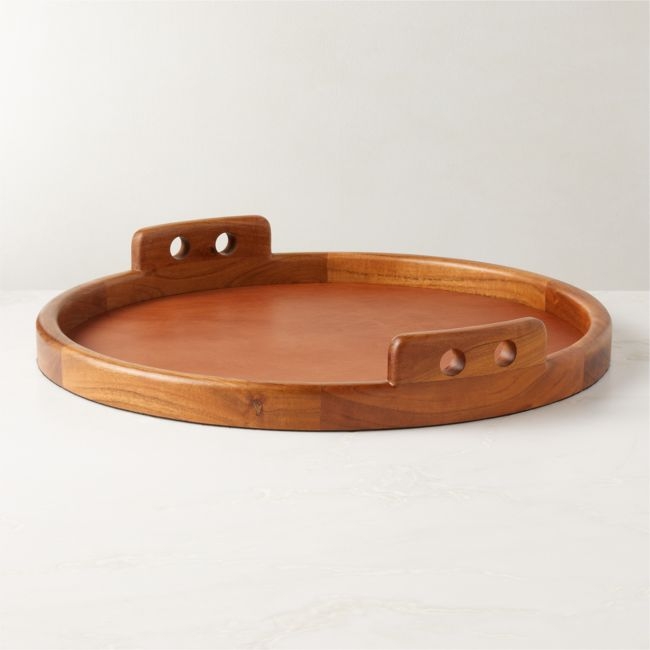 Fallon Round Leather Tray - Image 0