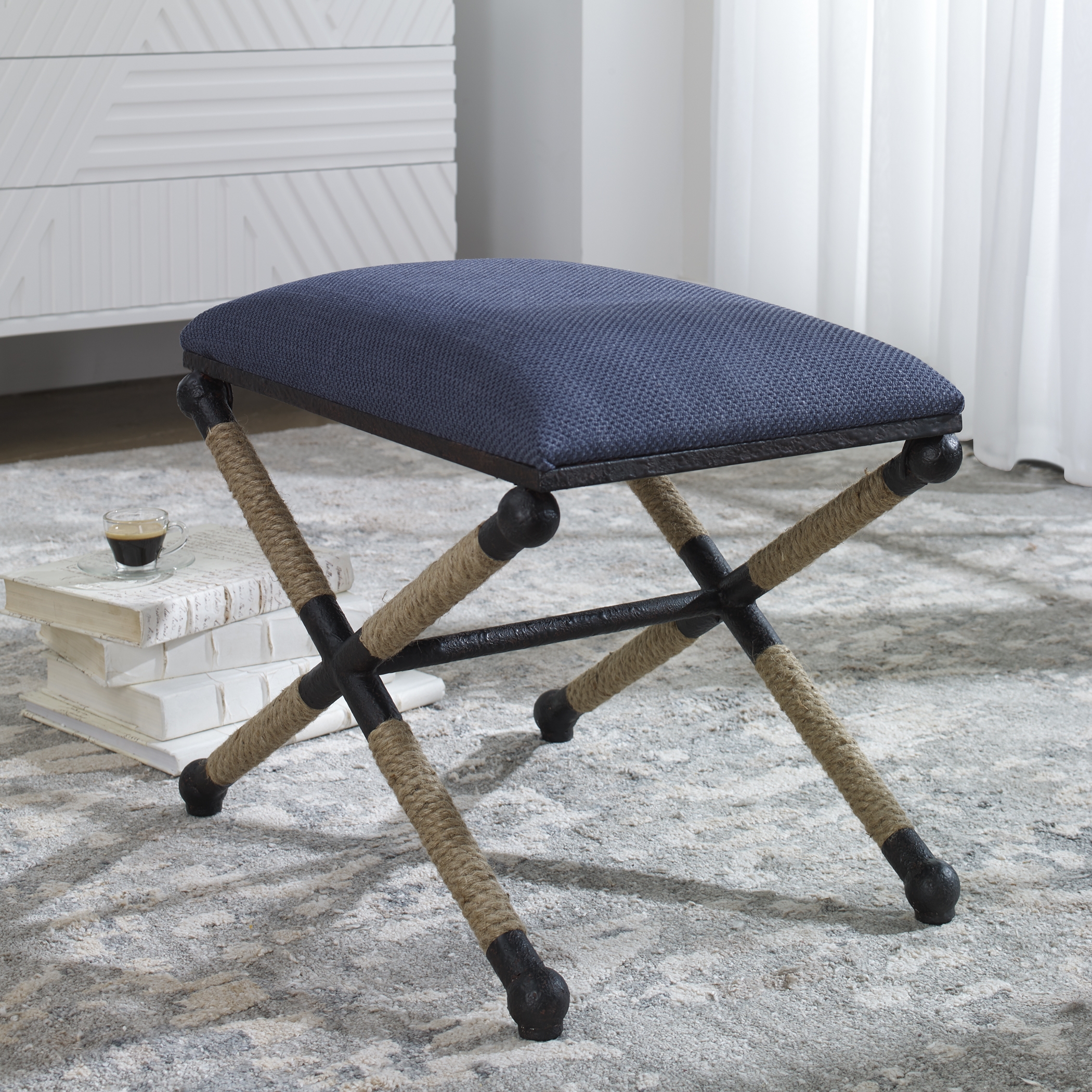 Firth Small Navy Fabric Bench - Image 1
