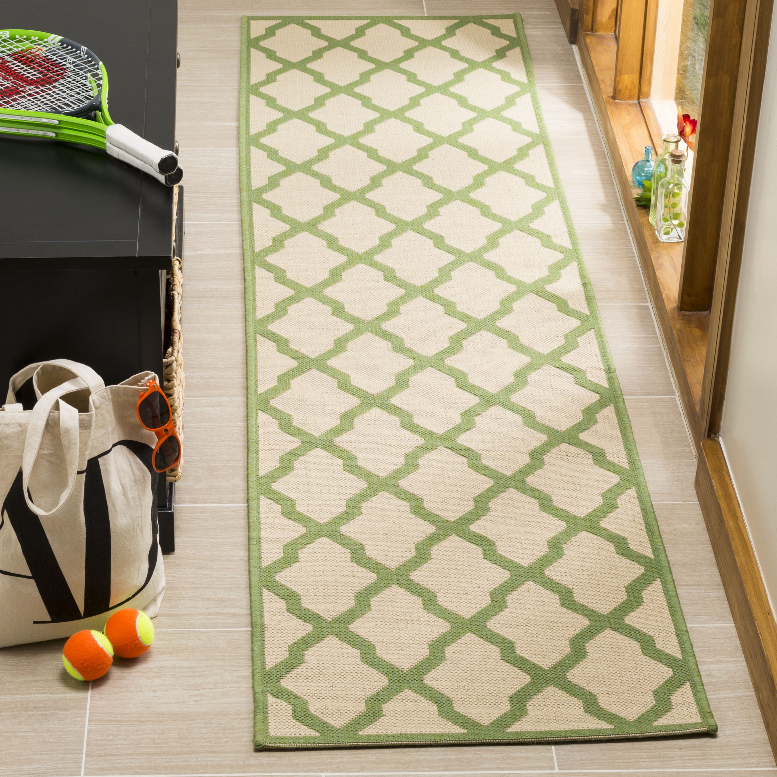 Arlo Home Indoor/Outdoor Woven Area Rug, LND122V, Cream/Olive,  2' X 8' - Image 1