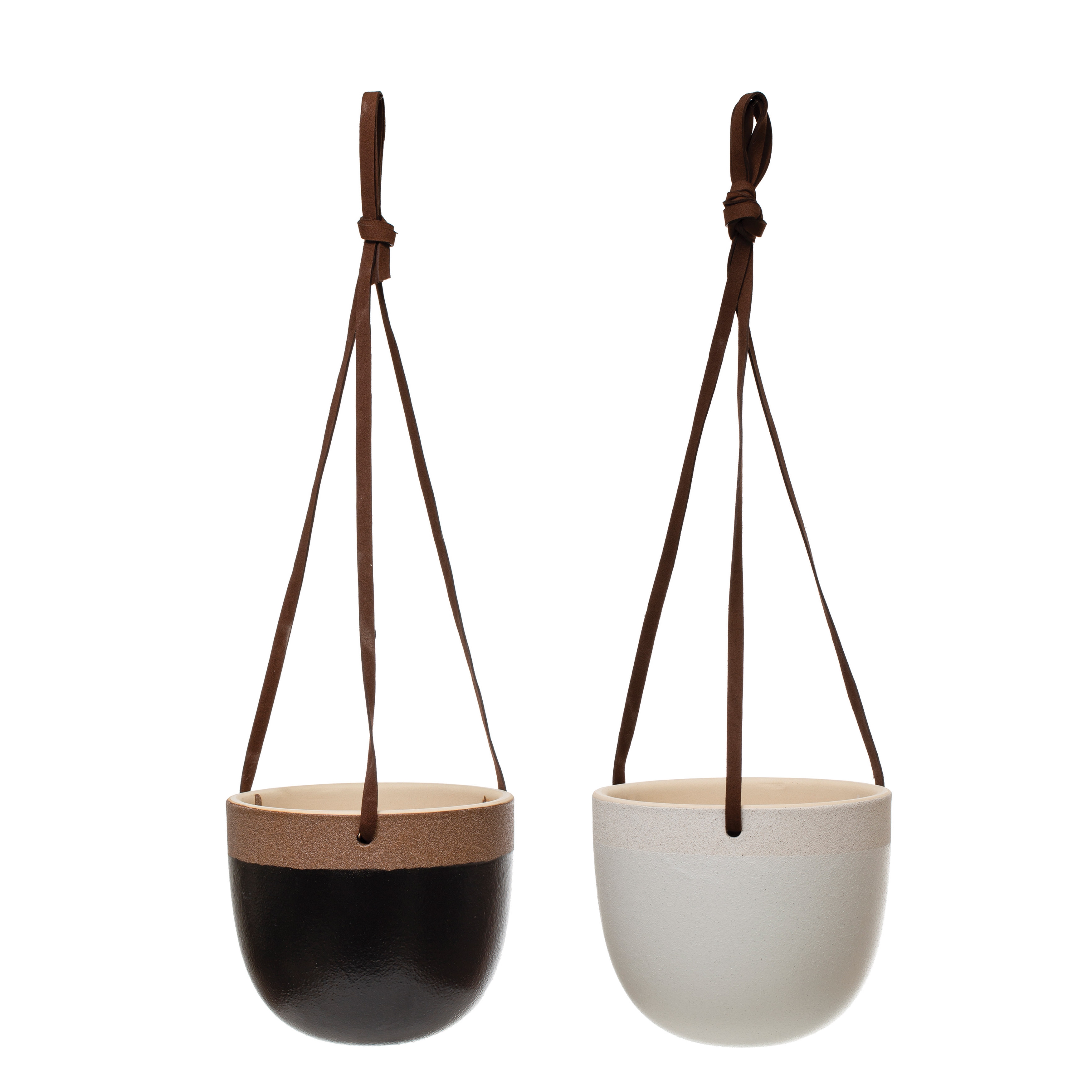 Farmhouse Terracotta Plant Pots with Leather Hanger, Set of 2 - Image 0
