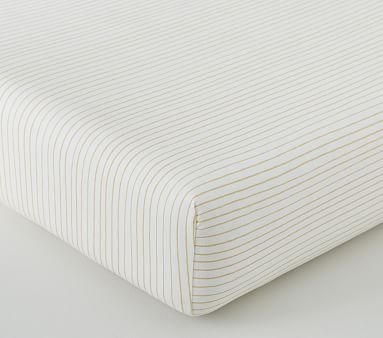 Organic Jersey Stripe Crib Fitted Sheet, Grey - Image 3