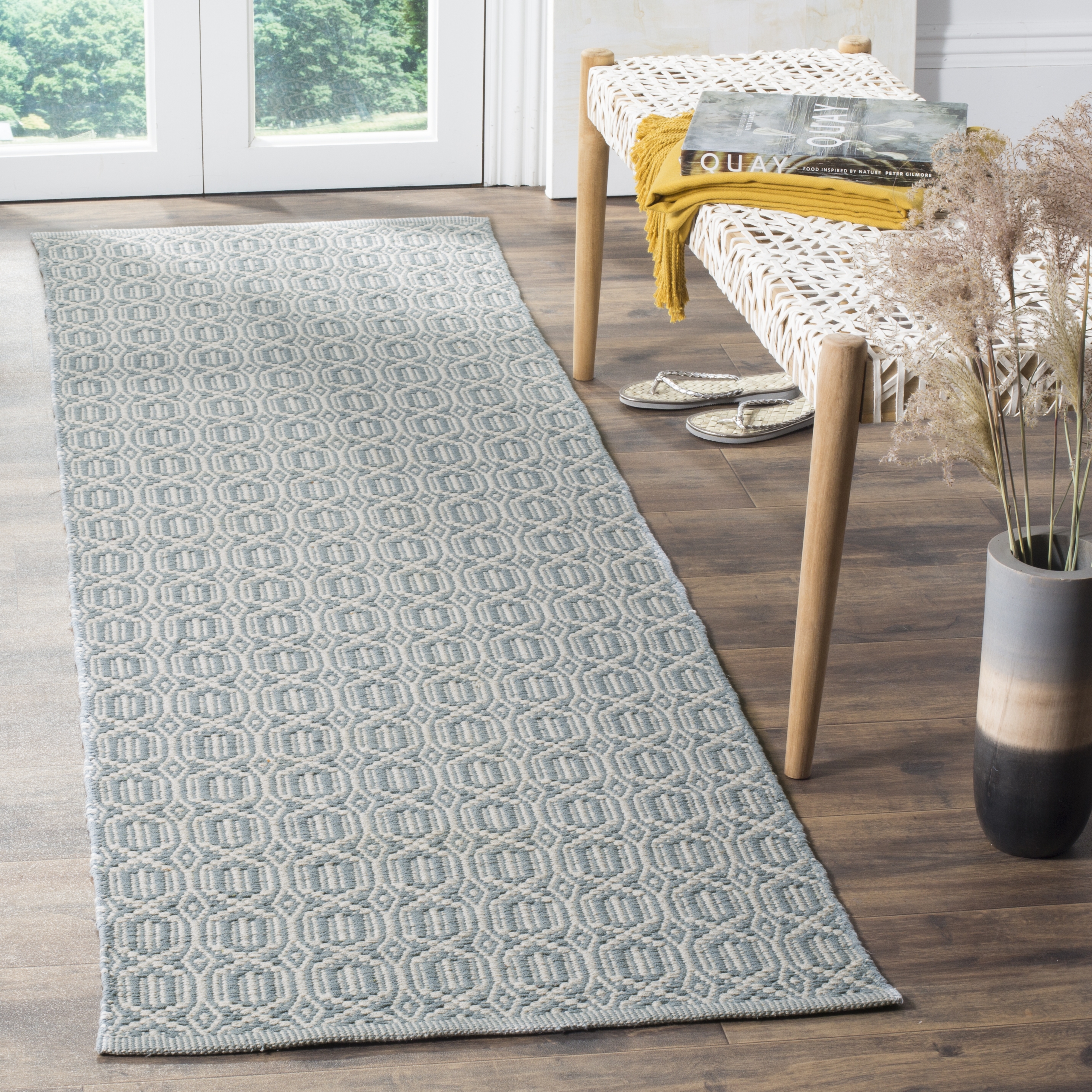 Arlo Home Hand Woven Area Rug, MTK333L, Ivory/Blue,  2' 3" X 8' - Image 1