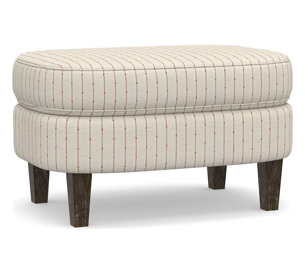 Cardiff Upholstered Ottoman, Polyester Wrapped Cushions, Slubby Pinstripe Red - Image 0