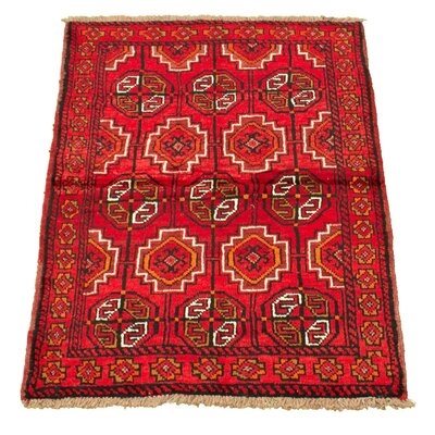 One-of-a-Kind Bracho Hand-Knotted New Age 3'5" x 5'2" Wool Area Rug in Red - Image 0
