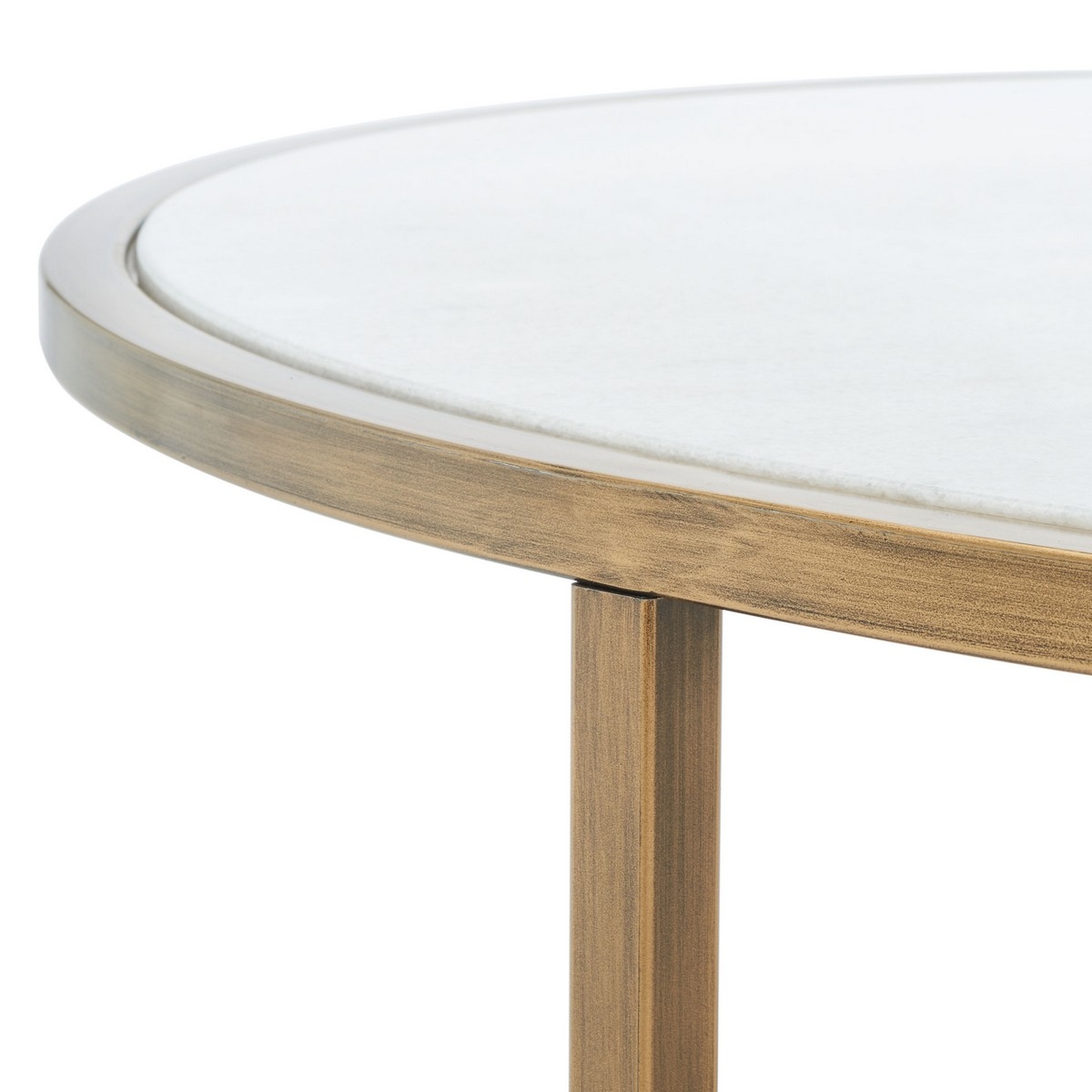 Brynna Round Marble Coffee Table - White/Bronze - Image 3