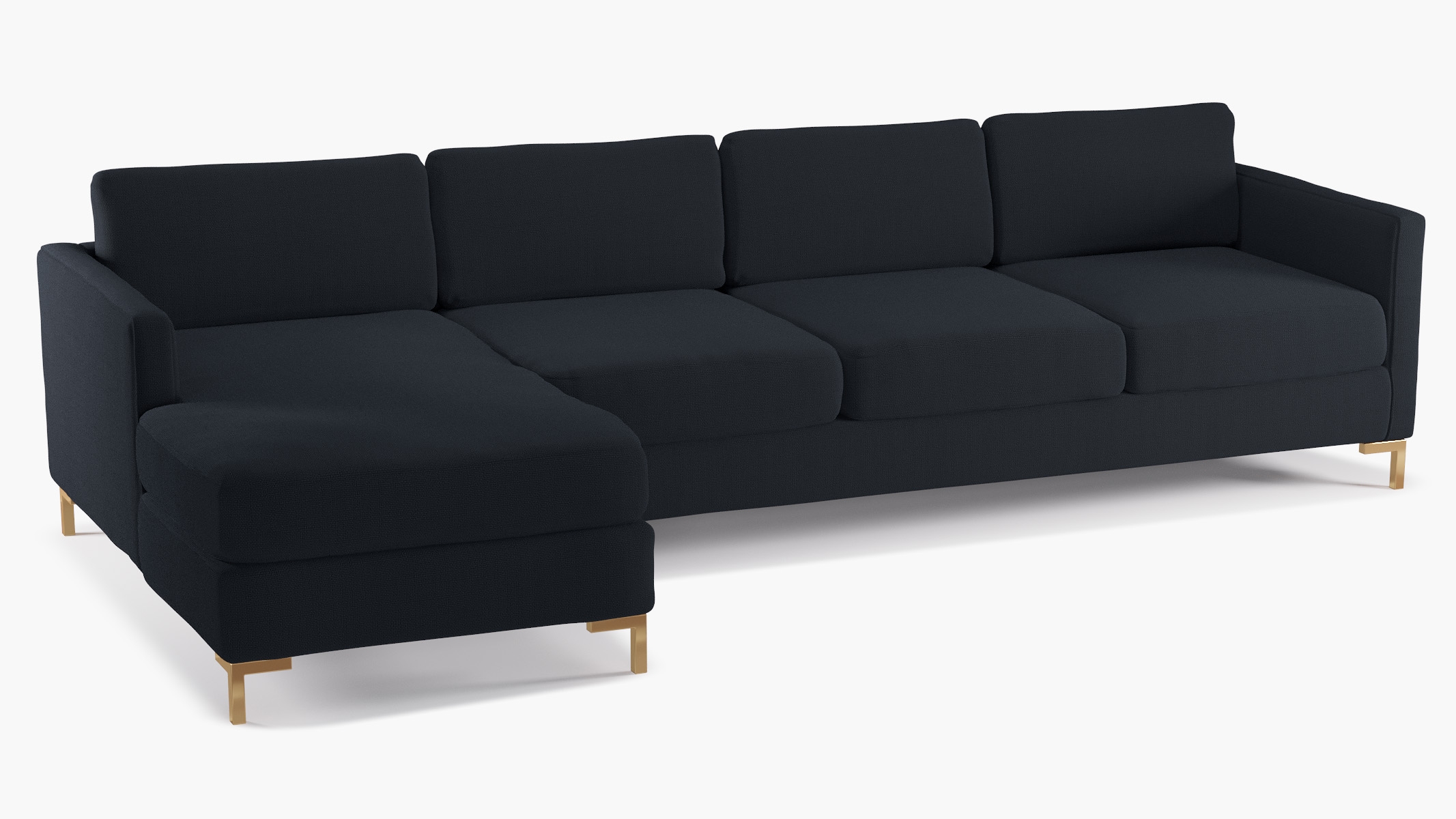 Modern Sectional, Left Facing, Navy Everyday Linen, Brass L Leg - Image 1