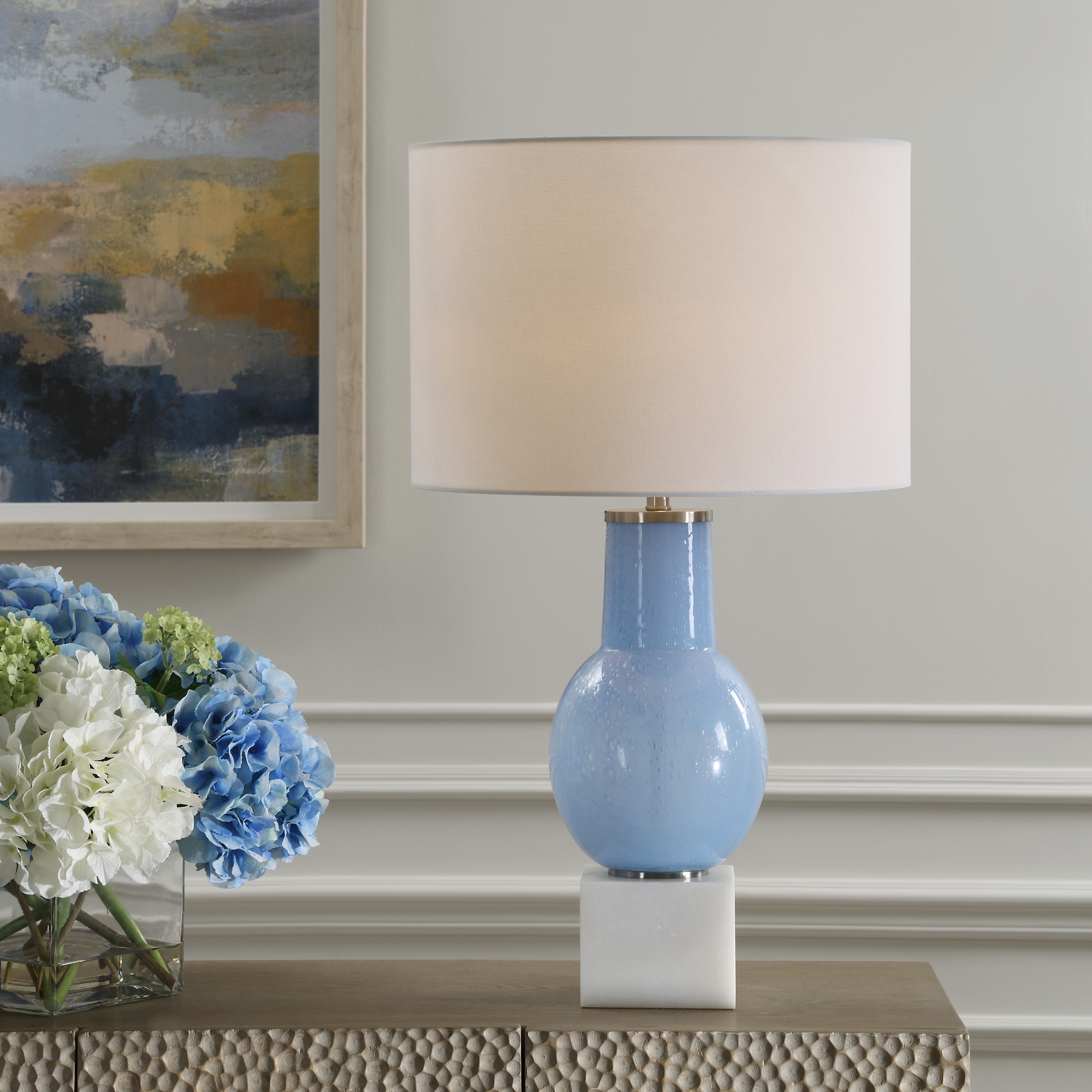 Clear Sky Blue Glass Table Lamp - Image 1
