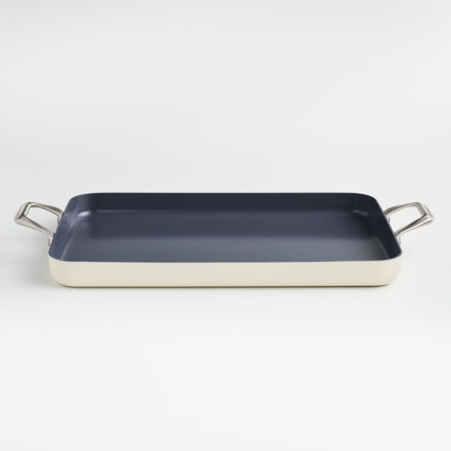 Crate & Barrel EvenCook Ceramic ™ Cream Nonstick Double Burner Griddle - Image 0