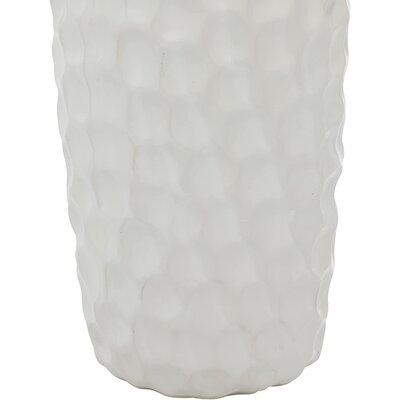 Dimpled Honeycomb Designed White Ceramic Vase, 9" X 5", 2 Piece - Image 0